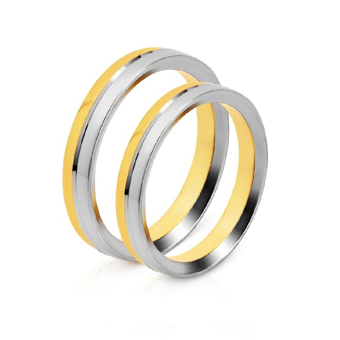 Pair of yellow and white gold wedding rings two tone 3,50mm 20-01